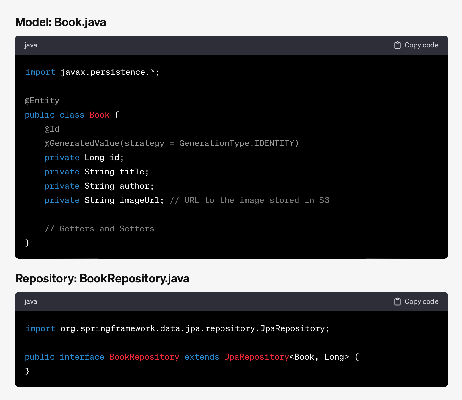 Generated Model and Repository